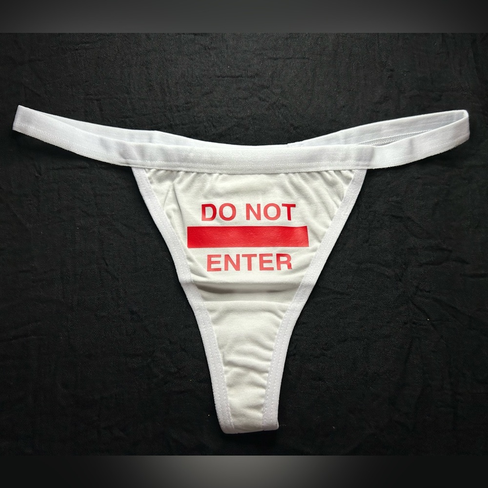 NWOT Sexy White Thong Underwear with Red Print